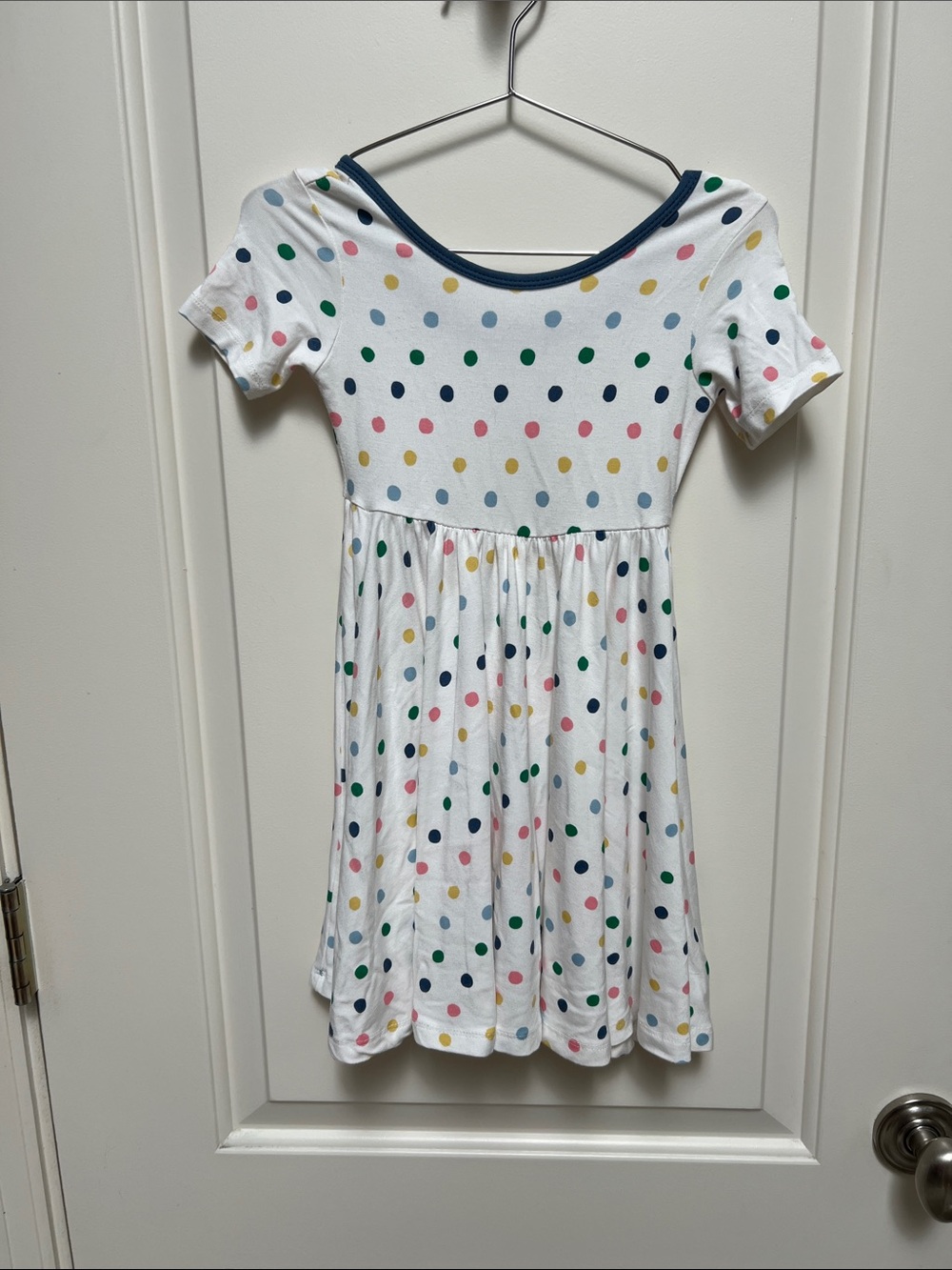 Kyte BABY White Polka Dot Short-Sleeve Skater Dress with Navy Trim